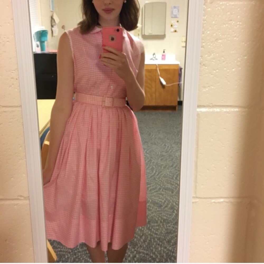 Adorable vintage pink gingham skirt and top.